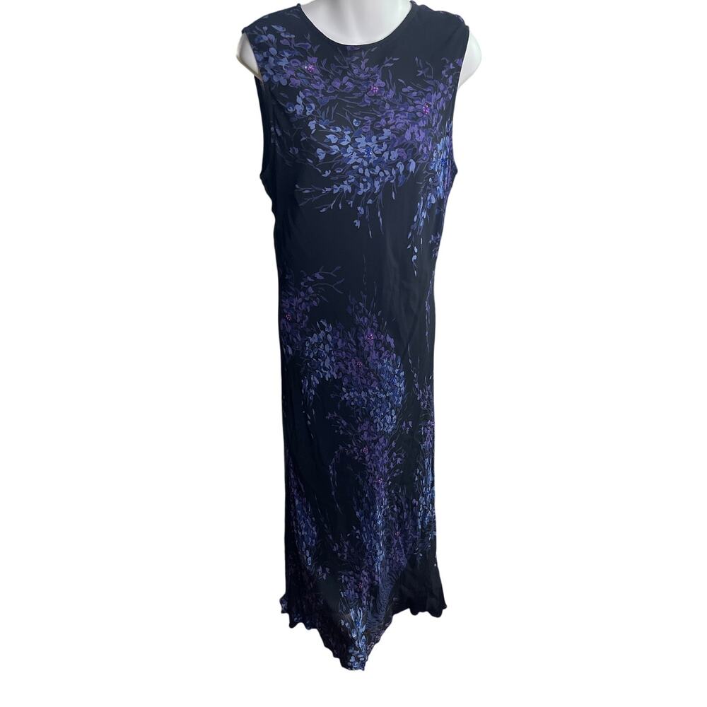 Vintage Y2K Paradise NY Black Blue Floral Beaded Maxi Dress L Whimsigoth Fairy
